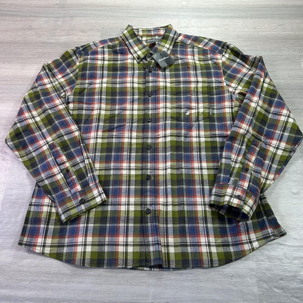 NEW Eddie Bauer Shirt Mens XL Green Plaid Eddies Field Flannel Button Up Outdoor